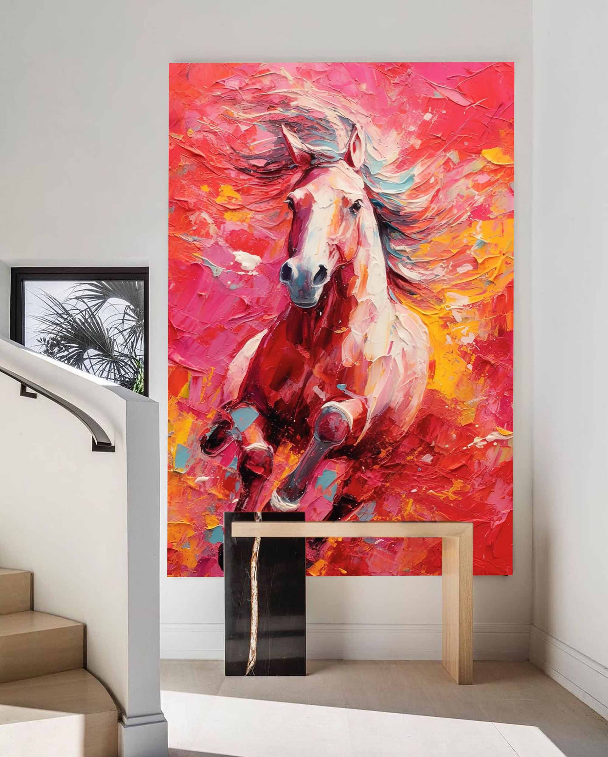 Crimson Gallop: A Vibrant Horse Wall Art for Living Room Decor