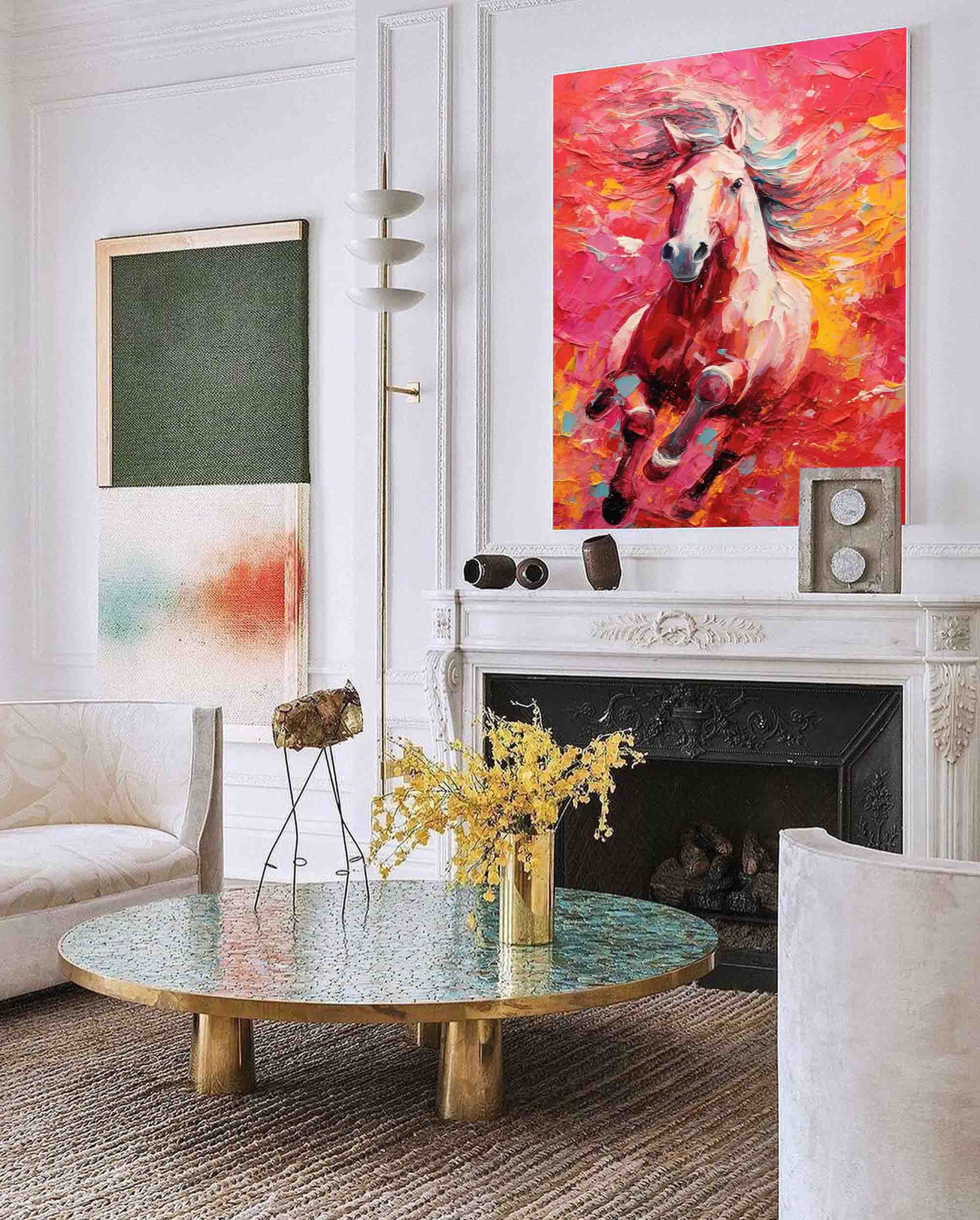 Crimson Gallop: A Vibrant Horse Wall Art for Living Room Decor