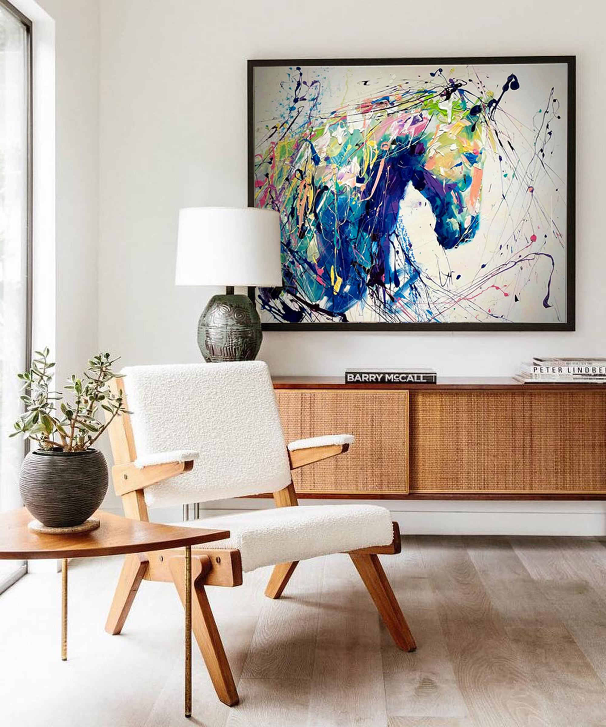 Equine Energy: A Vibrant Abstract Horse Art for Living Room Decor
