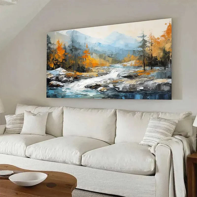 Mountain River Textured Painting