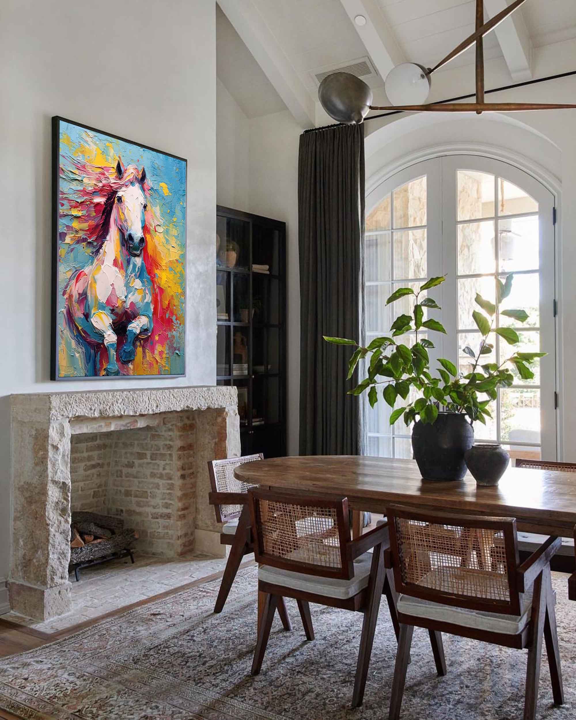 Vibrant Spirit: A Colorful Horse Wall Art for Living Room Decor