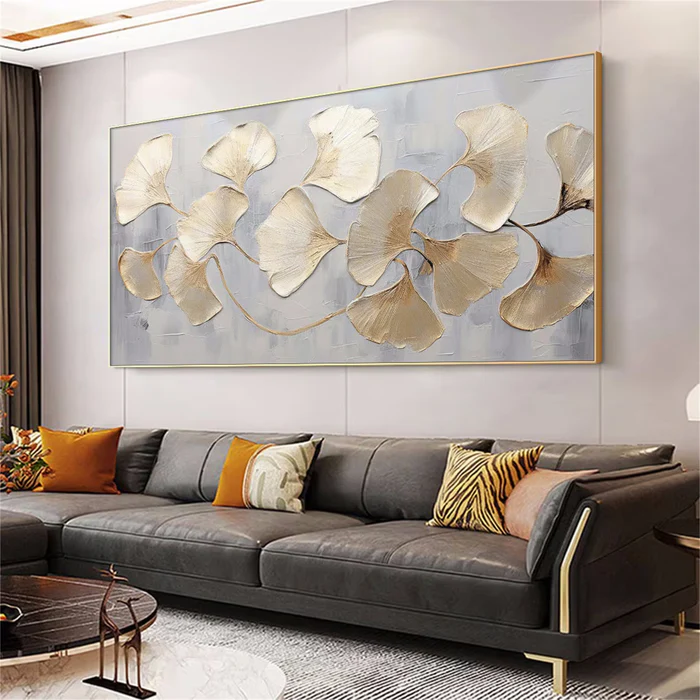 Golden Harmony Ginkgo Leaf Painting