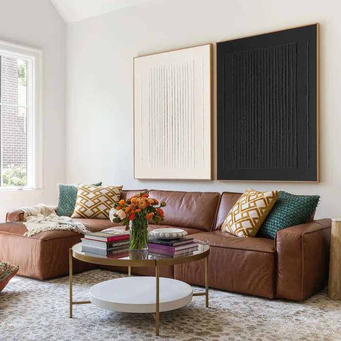 Dual Balance Black and White Textured Painting Set Set of 2