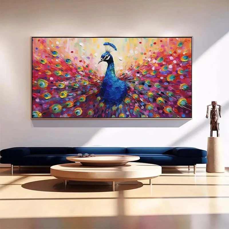 Blue Peacock Textured Painting