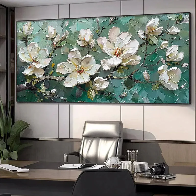 White Floral Textured Painting