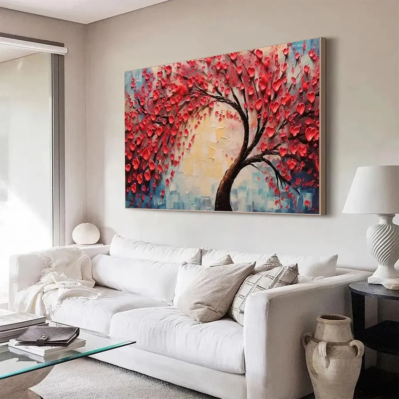Red Blossom Textured Painting