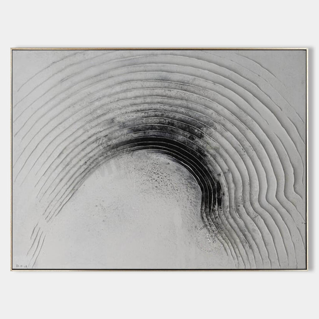 Wabi Sabi Black and White Textured Wall Art, Minimal Abstract Arch Canvas for Modern Living Room