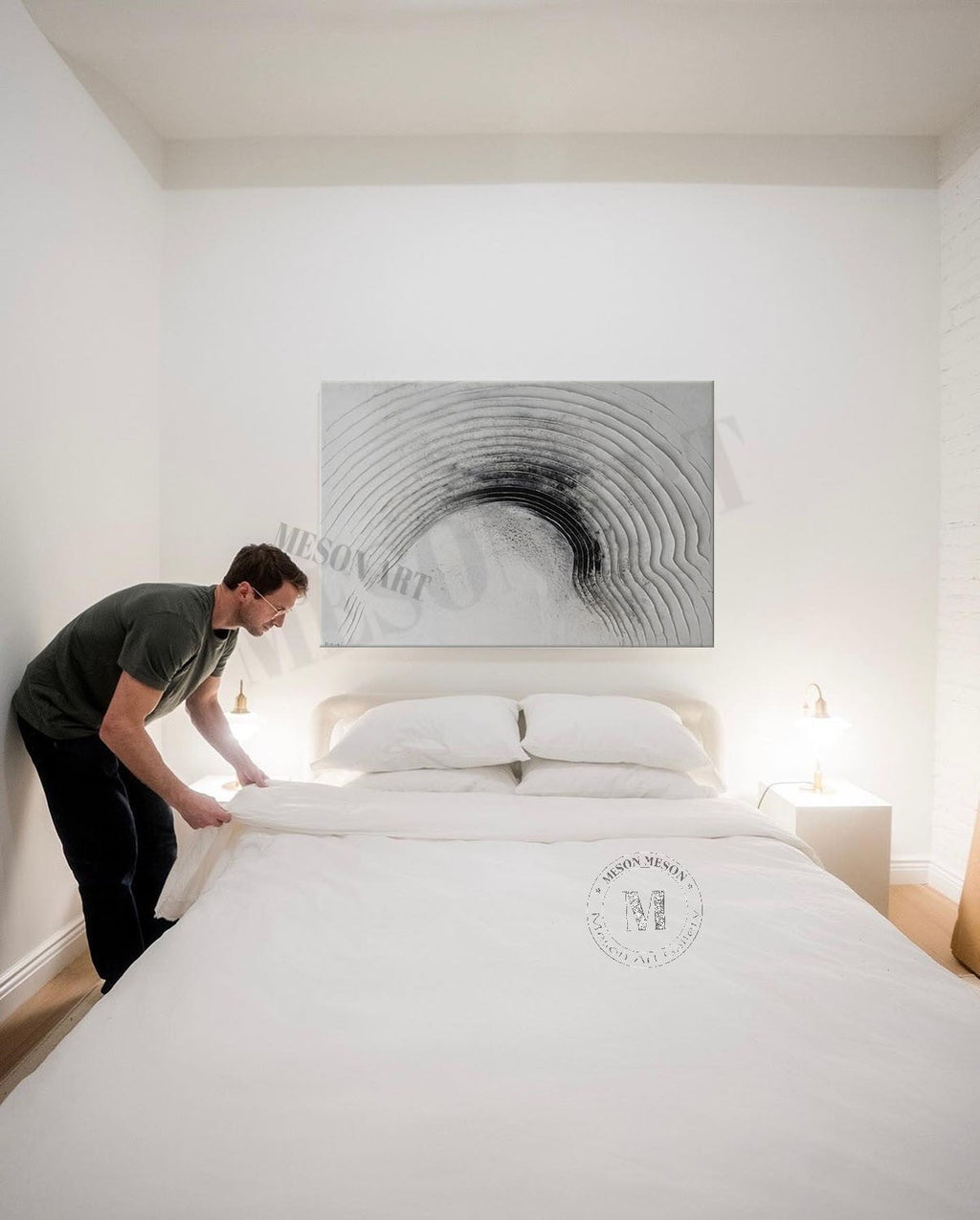 Wabi Sabi Black and White Textured Wall Art, Minimal Abstract Arch Canvas for Modern Living Room