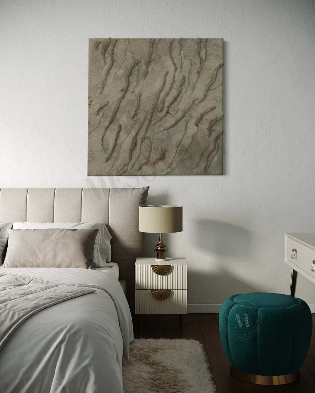 Wabi Sabi Earthy Green Textured Wall Art, Minimal Abstract Square Canvas for Living Room