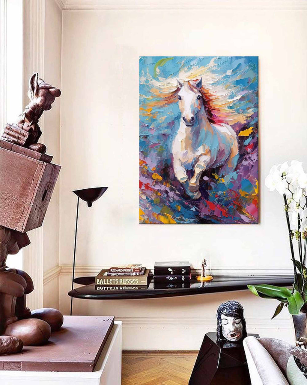 Chromatic Rush: An Abstract Horse Wall Art for Living Room Decor