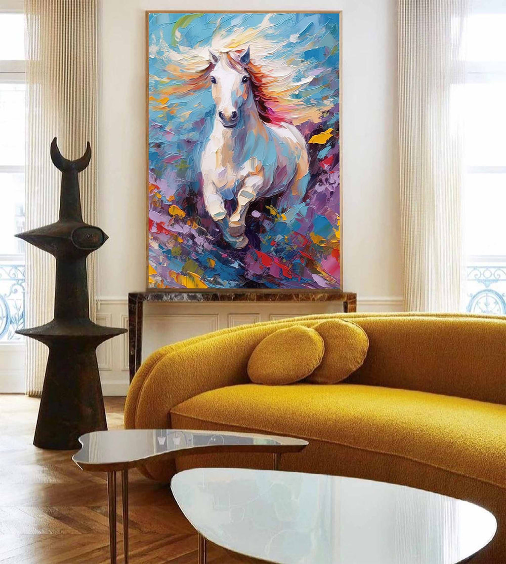 Chromatic Rush: An Abstract Horse Wall Art for Living Room Decor
