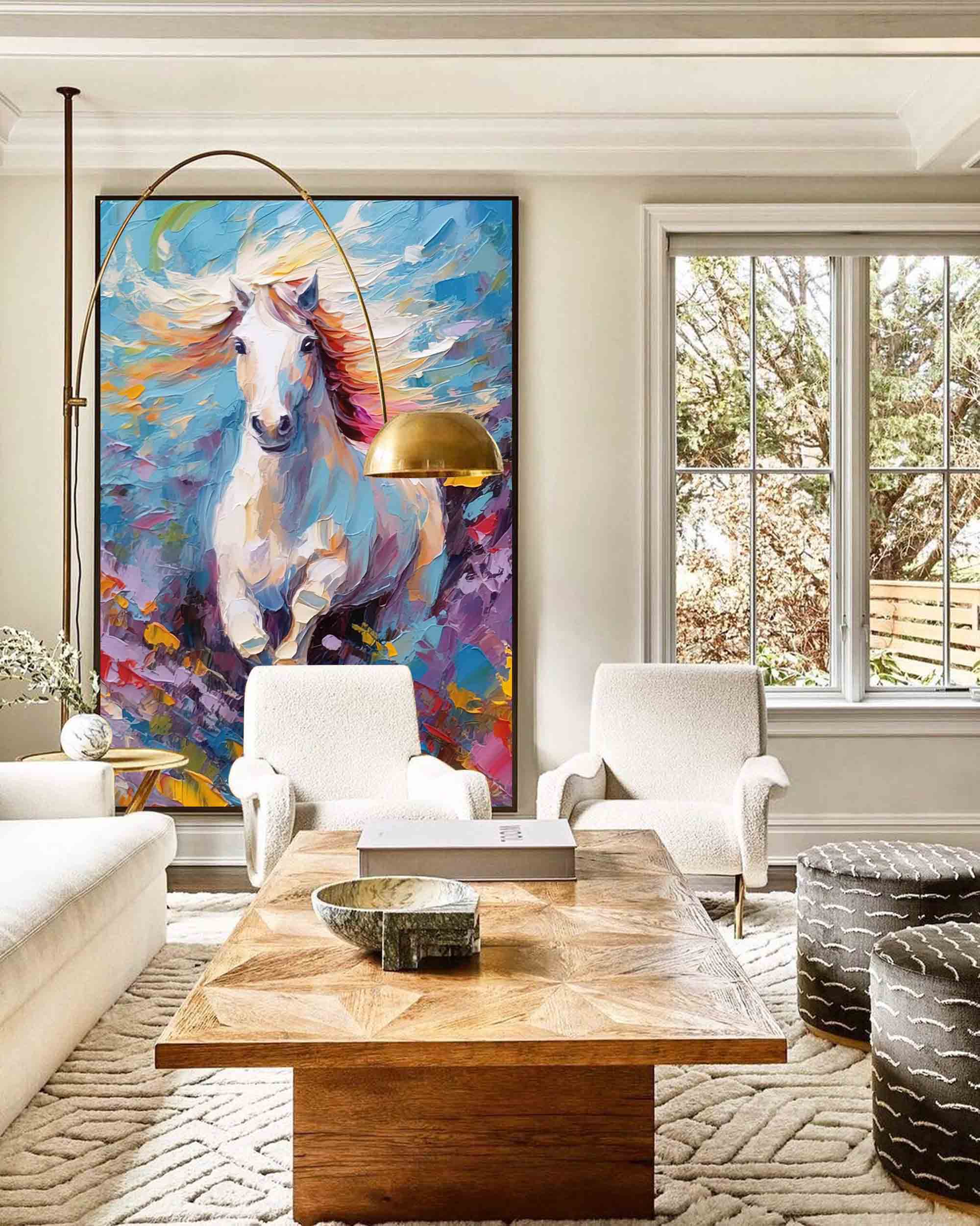 Chromatic Rush: An Abstract Horse Wall Art for Living Room Decor