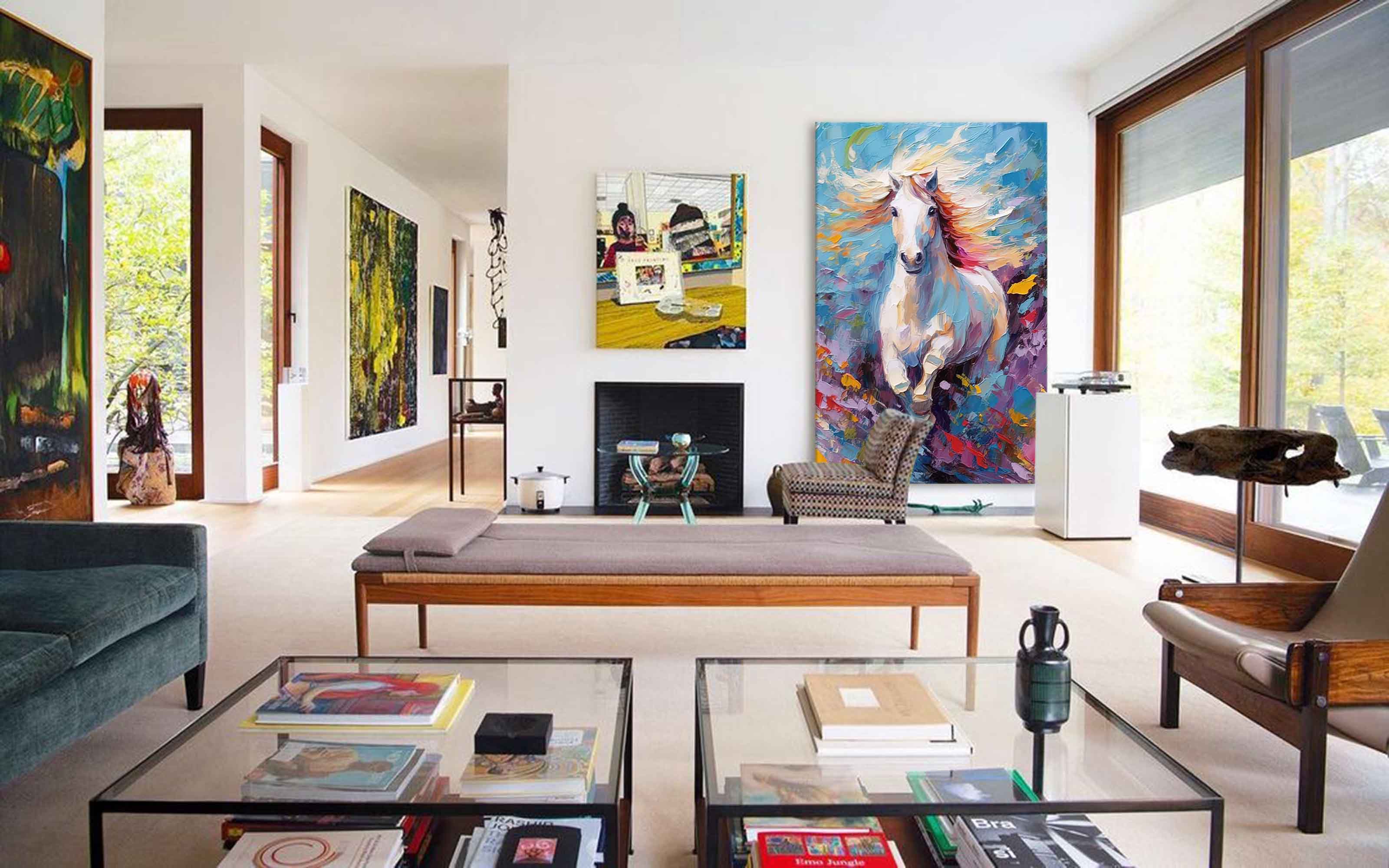 Chromatic Rush: An Abstract Horse Wall Art for Living Room Decor