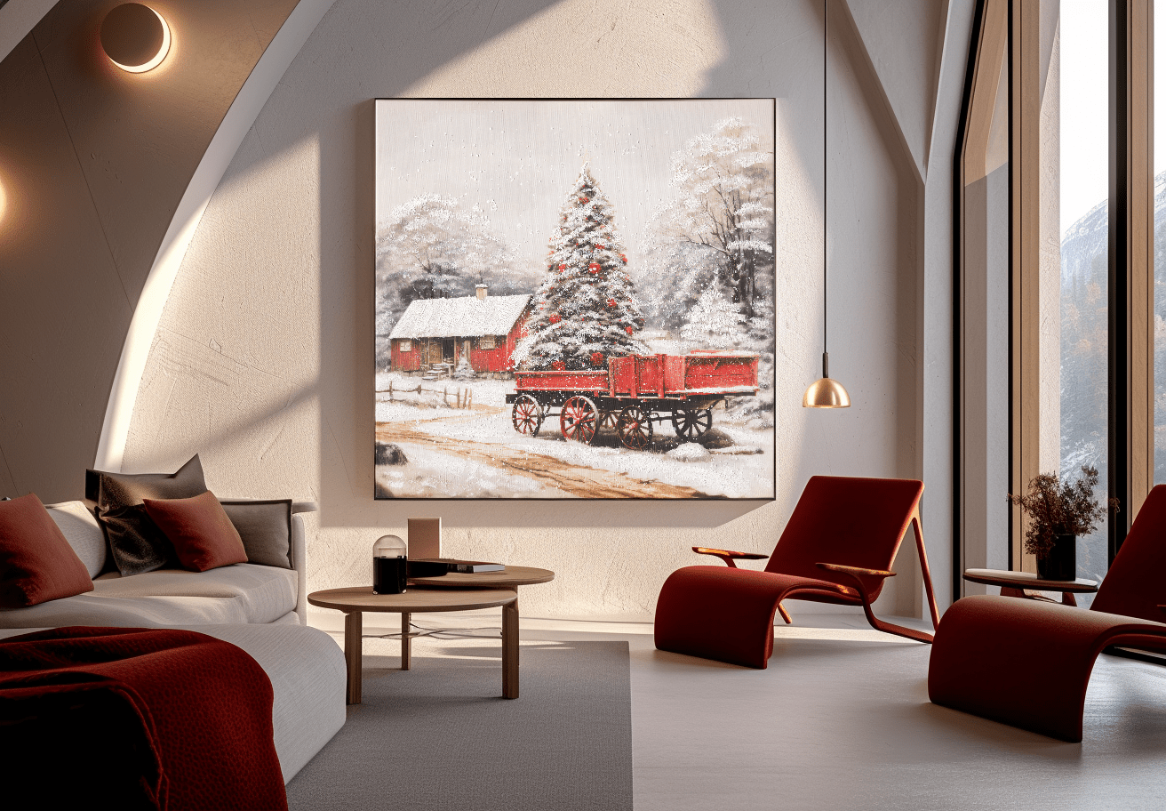 Christmas Pine Glow – Snowy Holiday Landscape Painting