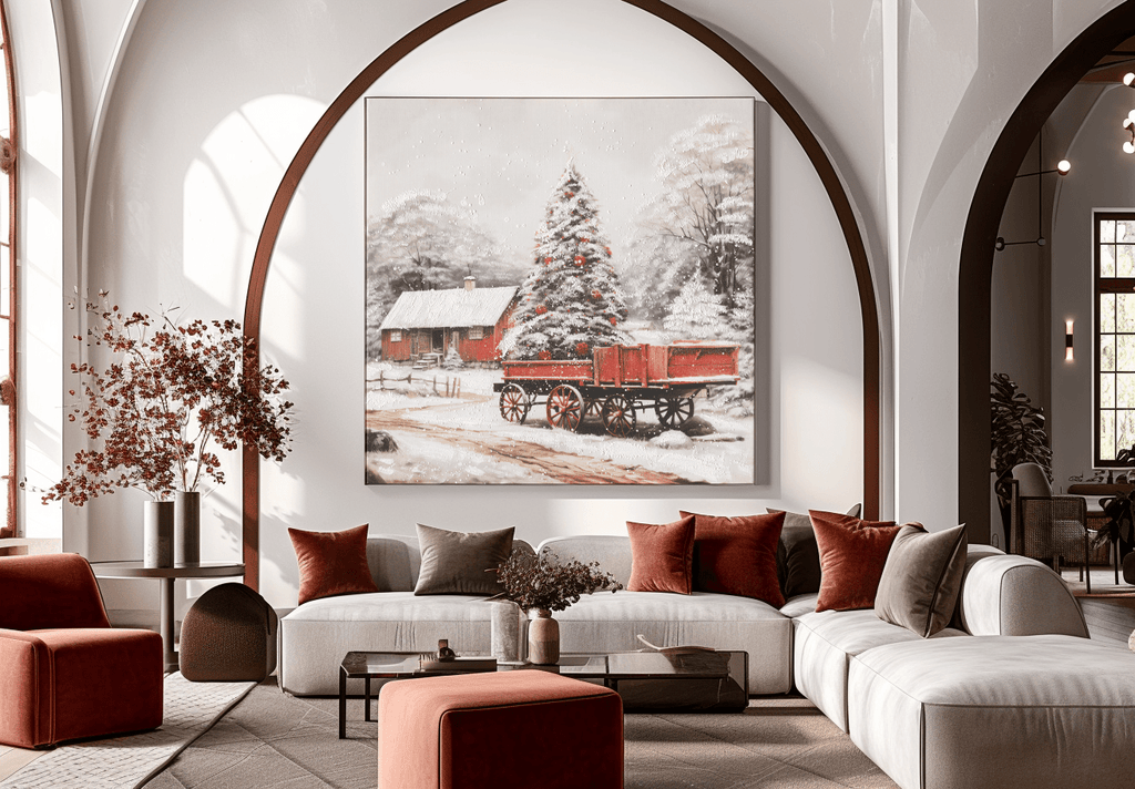 Christmas Pine Glow – Snowy Holiday Landscape Painting