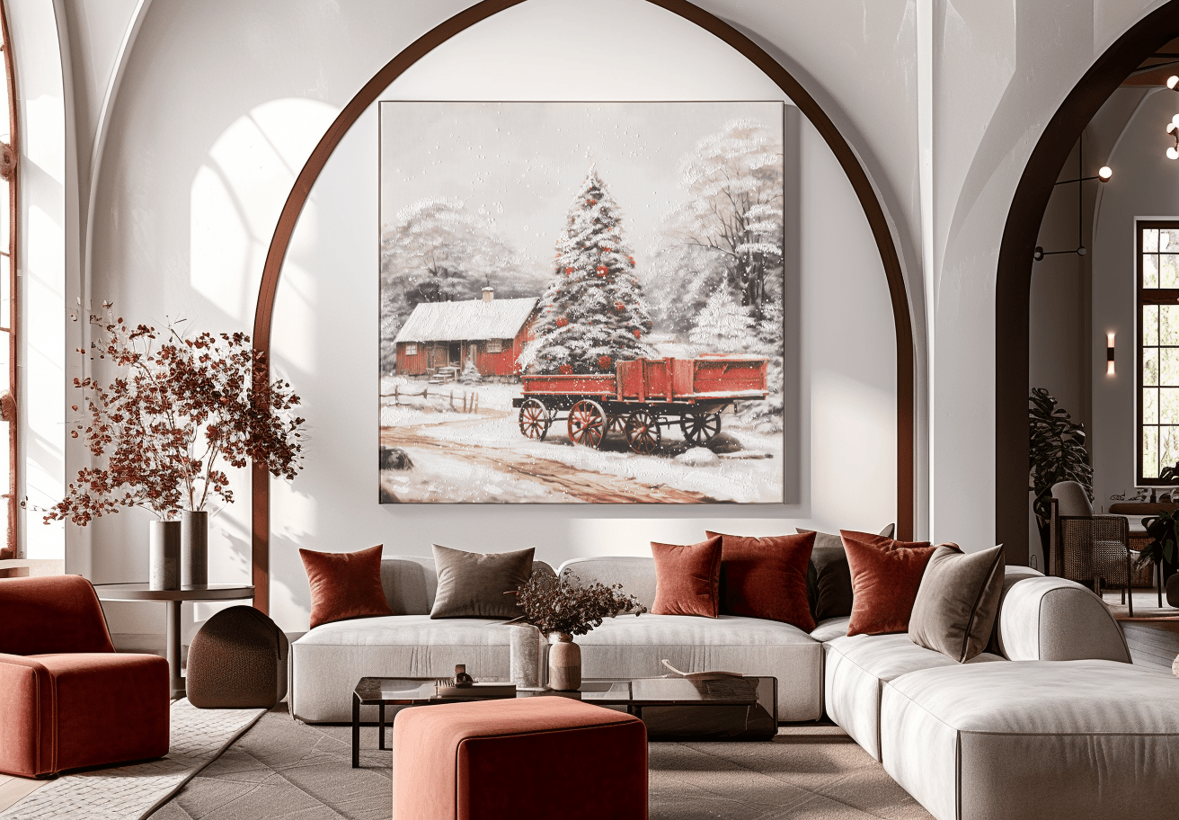 Christmas Pine Glow – Snowy Holiday Landscape Painting