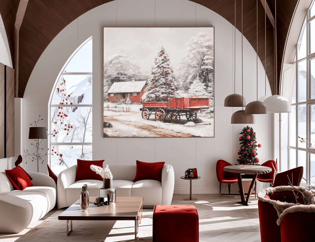 Christmas Pine Glow – Snowy Holiday Landscape Painting