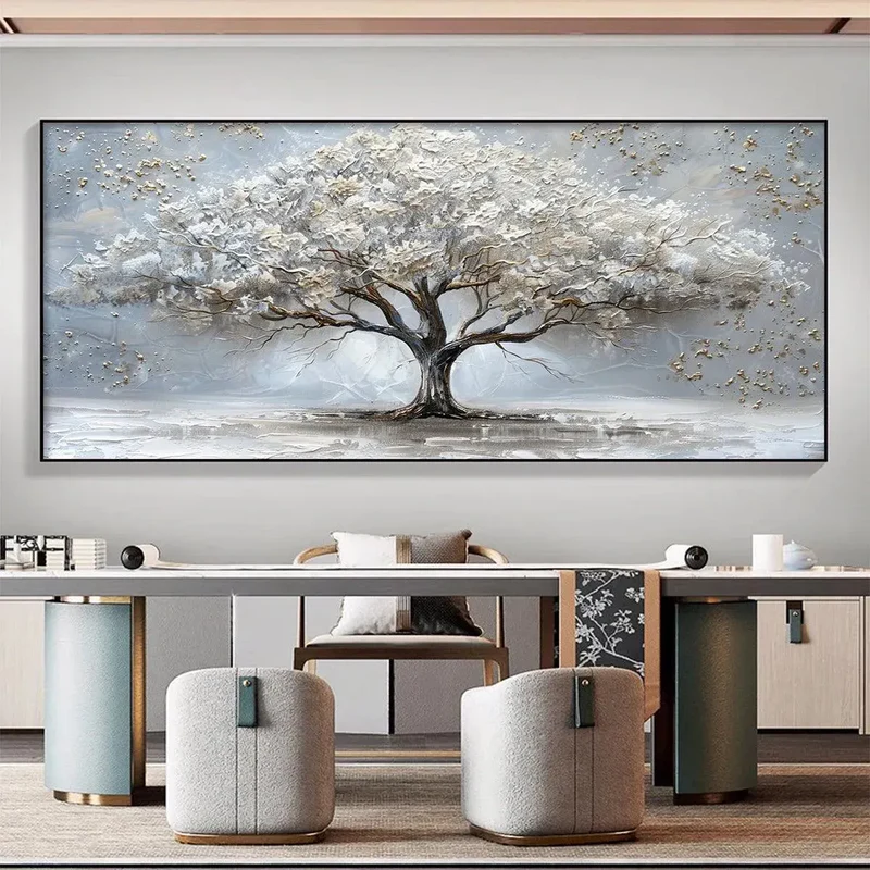 Silver Tree Textured Painting