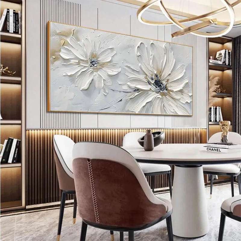 White Floral Textured Painting