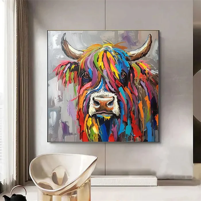 Rainbow Spirit Highland Cow Painting #AR014