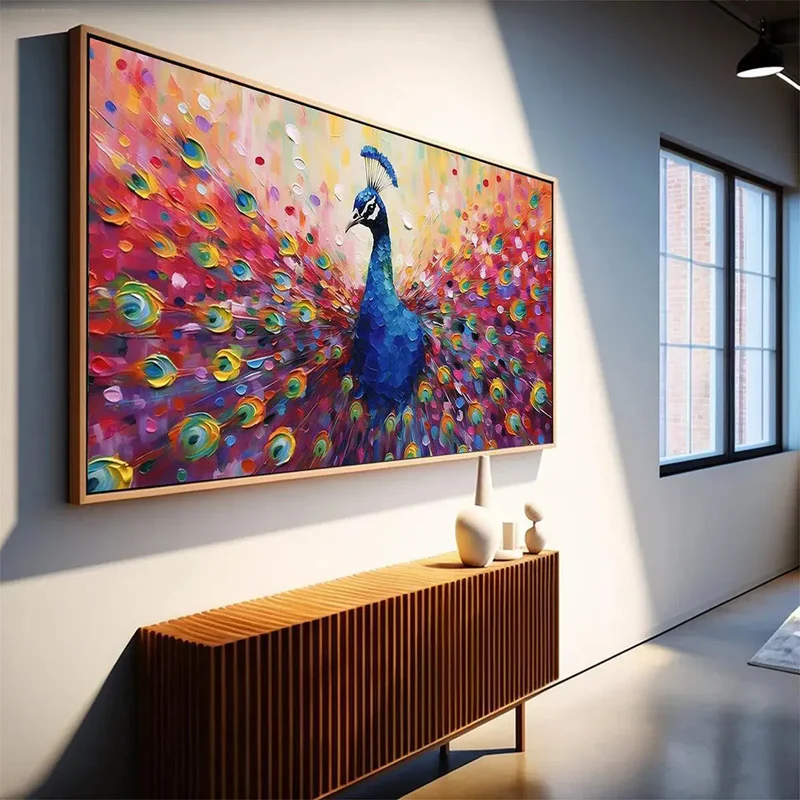 Blue Peacock Textured Painting