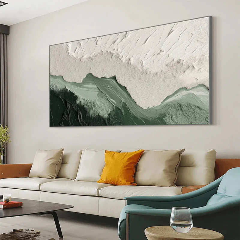 Mist Valley Textured Green Abstract Painting