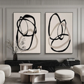 Eternal Flow Black Line Abstract Painting Set Set of 2