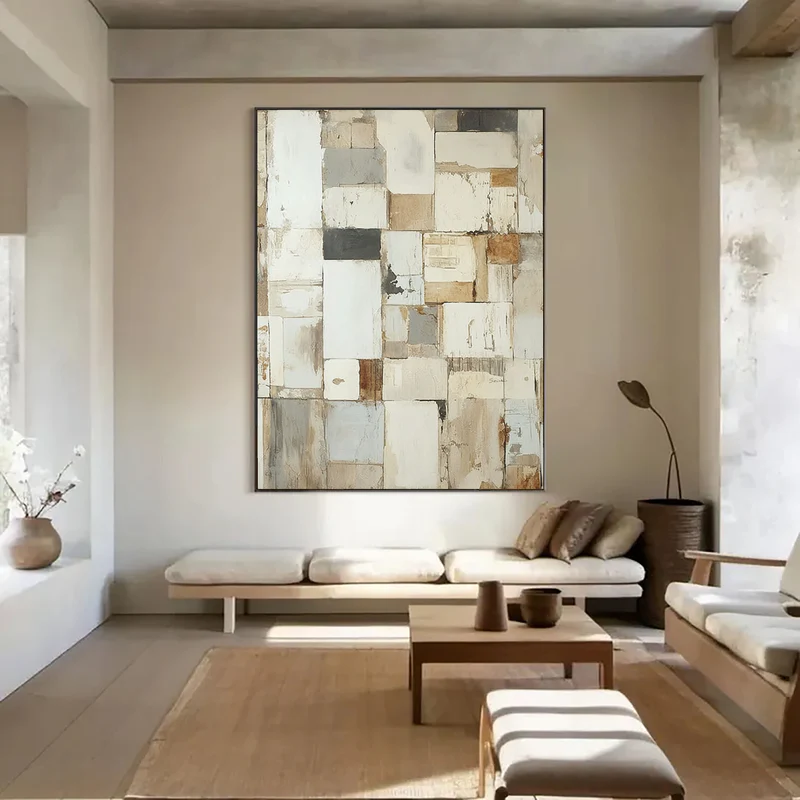 Aged Mosaic Neutral Abstract Painting