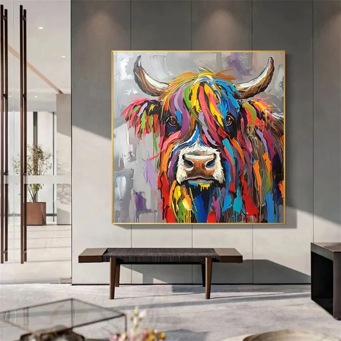Rainbow Spirit Highland Cow Painting #AR014