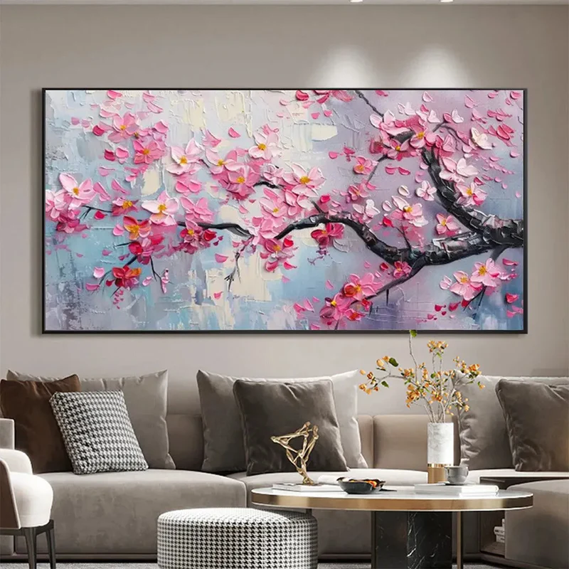 Pink Cherry Tree Textured Painting