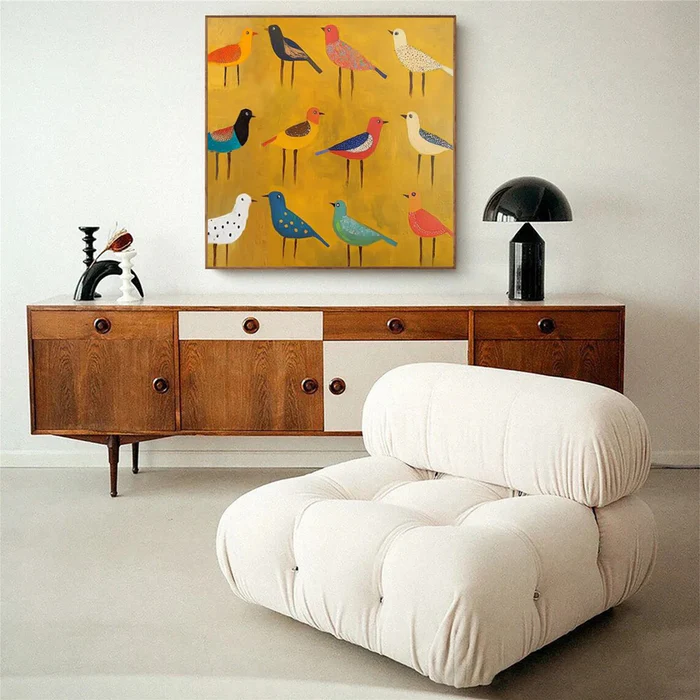 Joyful Birds Colorful Abstract Painting