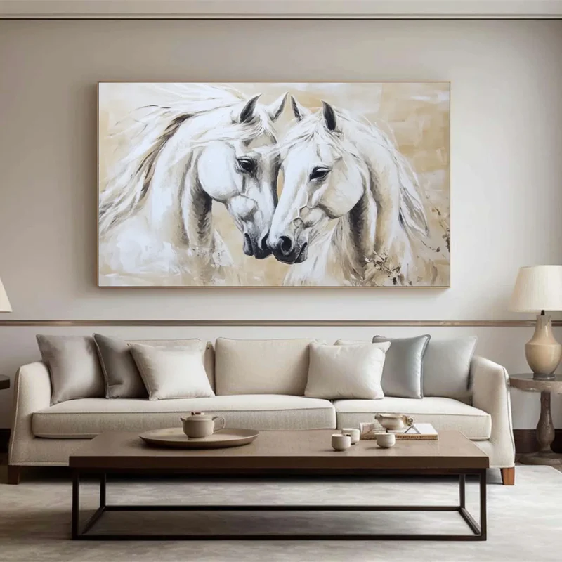 Twin Harmony White Horses Painting