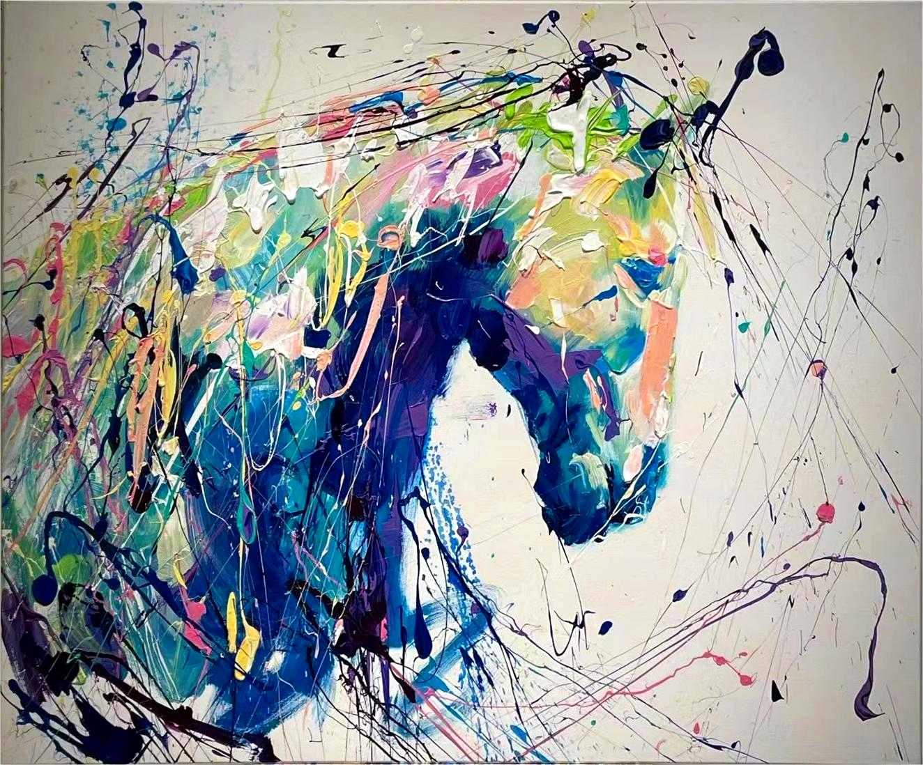 Equine Energy: A Vibrant Abstract Horse Art for Living Room Decor
