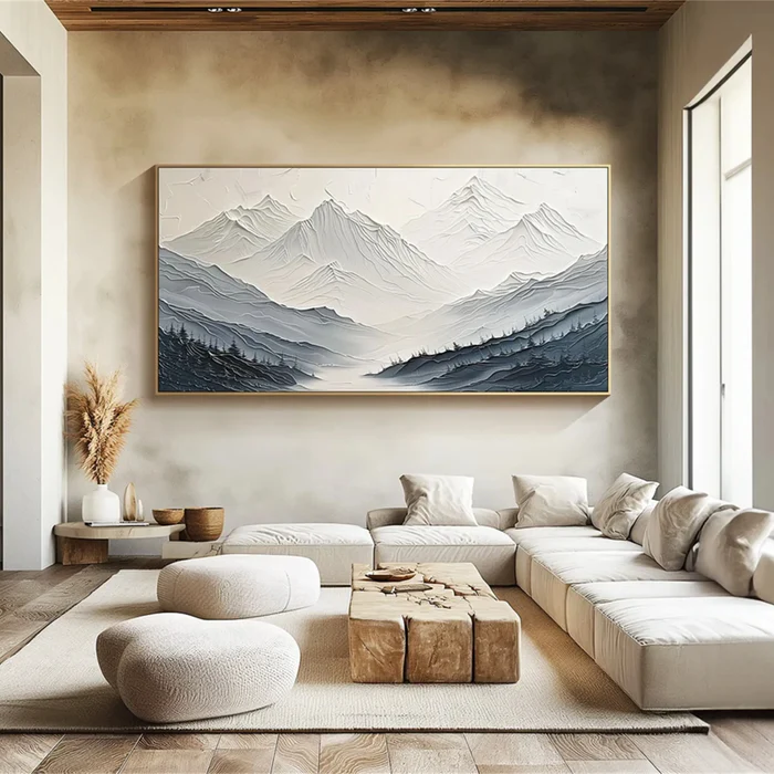 Silent Peaks Textured Mountain Painting
