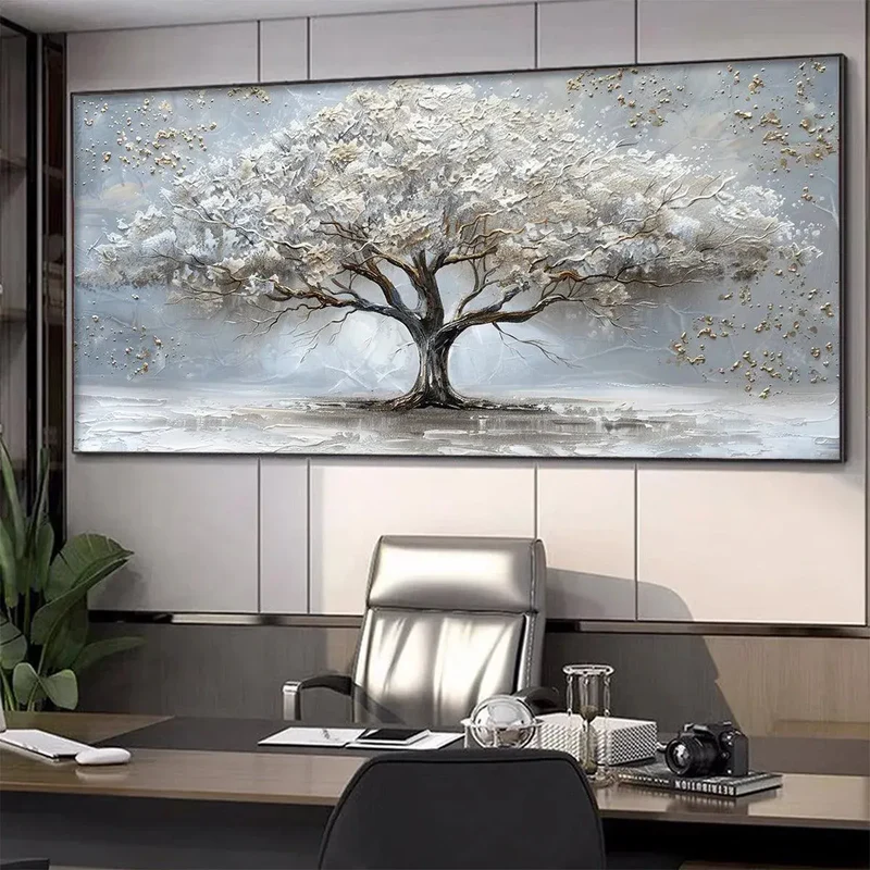 Silver Tree Textured Painting