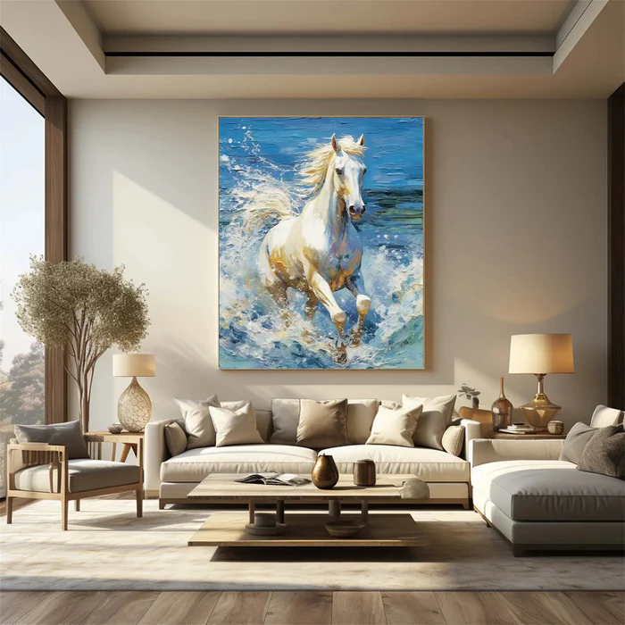 Ocean Charge White Horse Painting