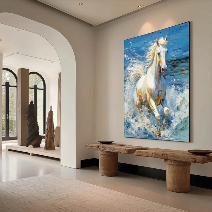 Ocean Charge White Horse Painting