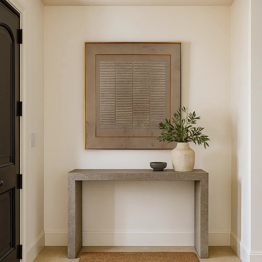 Wabi Sabi Neutral Grid Textured Wall Art, Minimal Abstract Square Canvas for Living Room