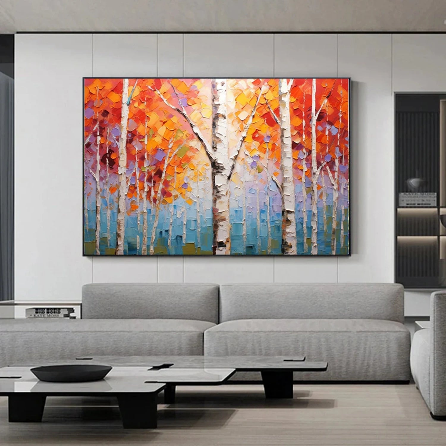 Autumn Ember Birch Forest Abstract Painting