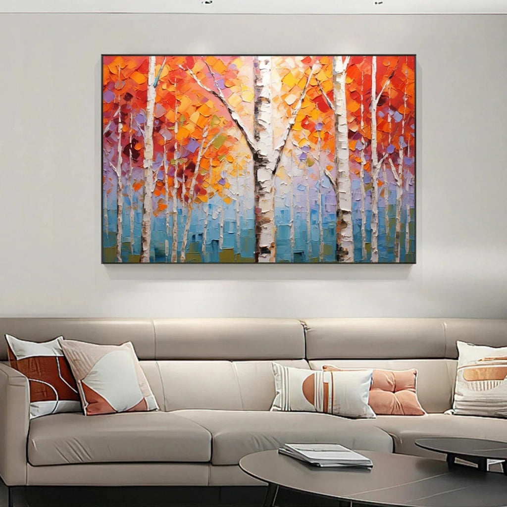 Autumn Ember Birch Forest Abstract Painting