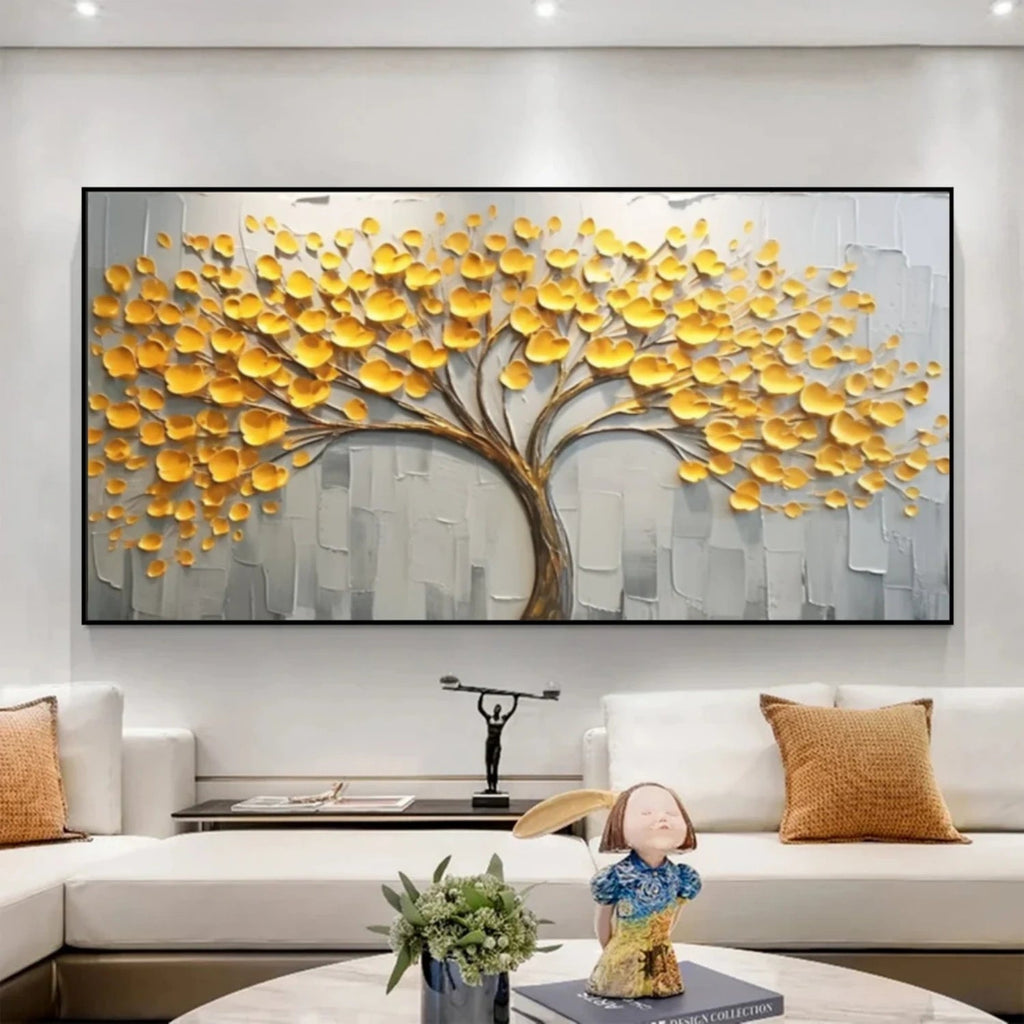 Golden Canopy Tree Textured Painting