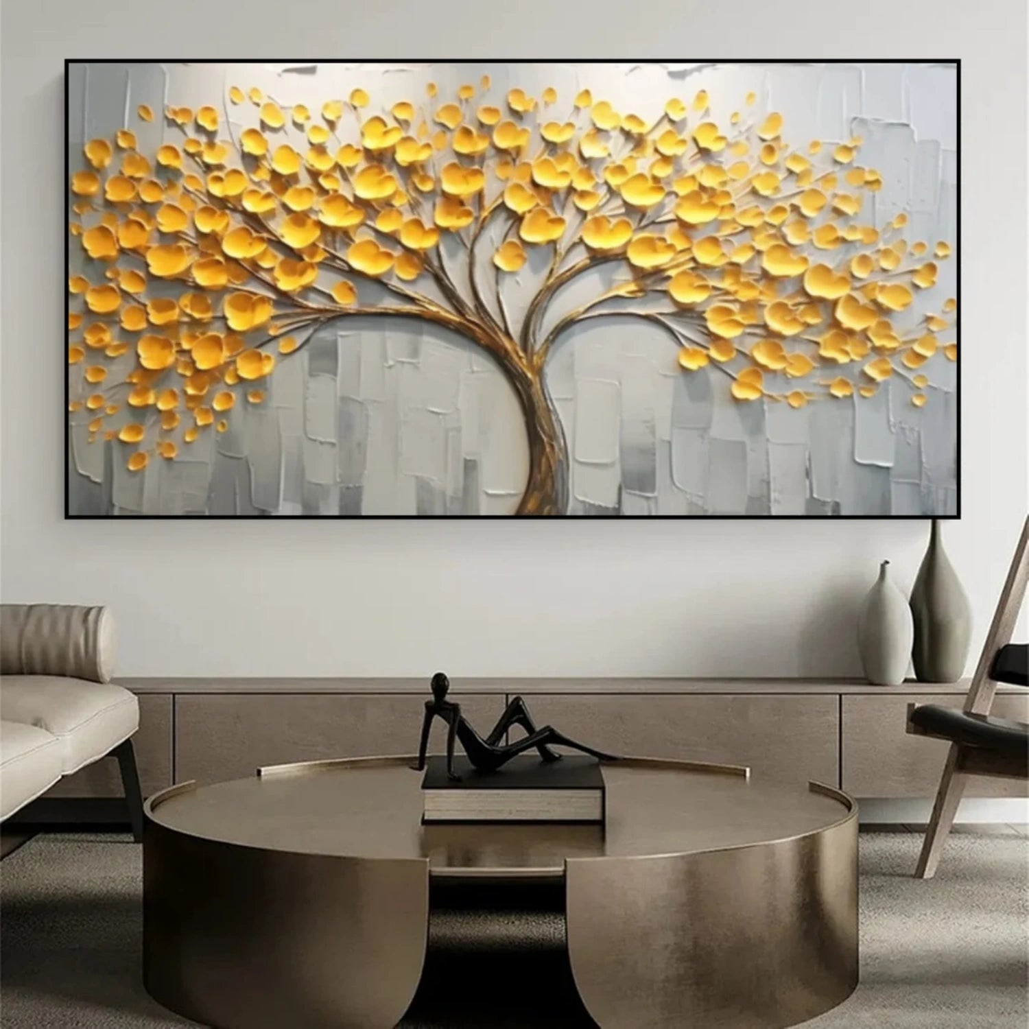 Golden Canopy Tree Textured Painting