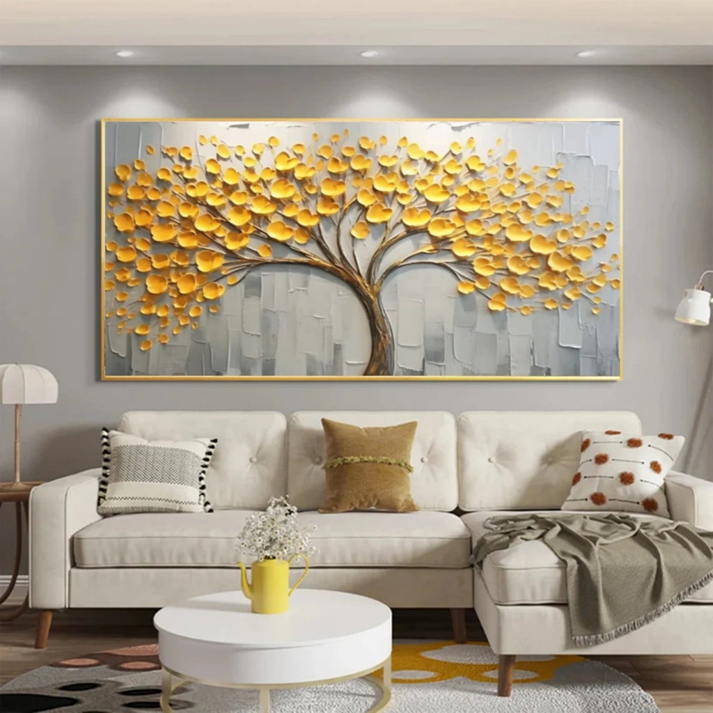 Golden Canopy Tree Textured Painting