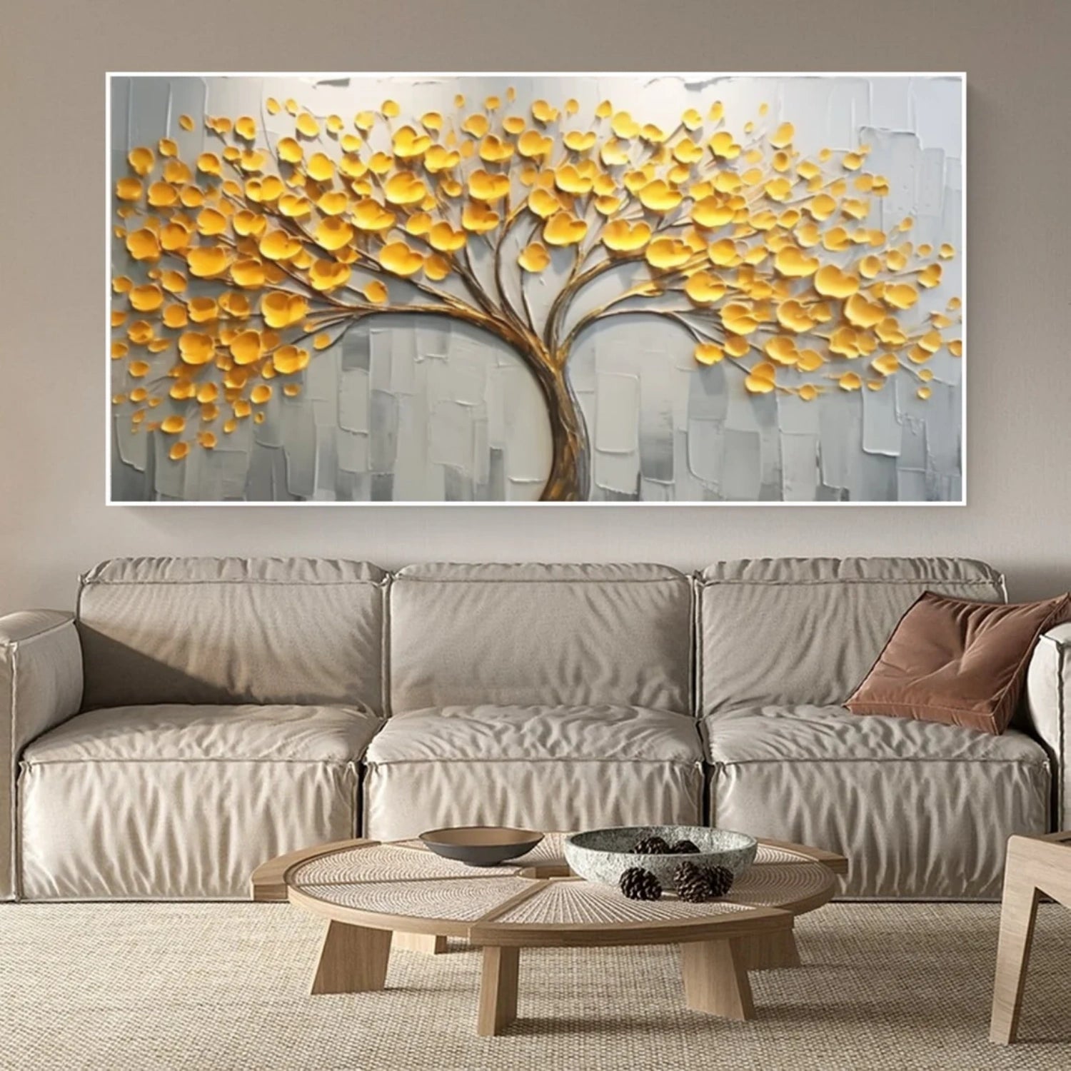 Golden Canopy Tree Textured Painting
