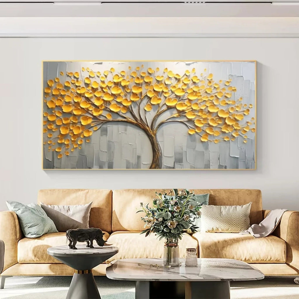 Golden Canopy Tree Textured Painting