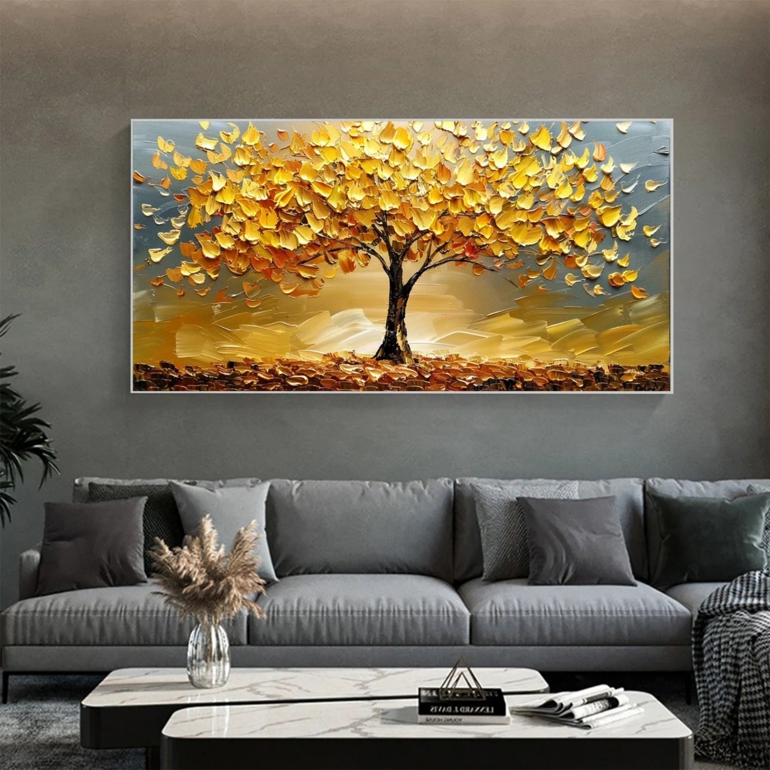 Autumn Glow Golden Tree Abstract Painting