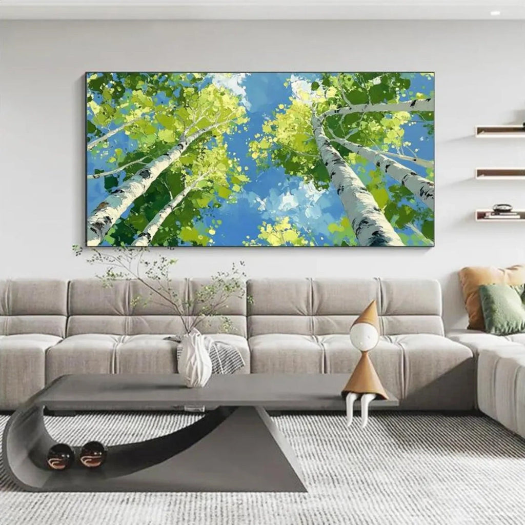 Looking Up Spring Birch Forest Abstract Painting