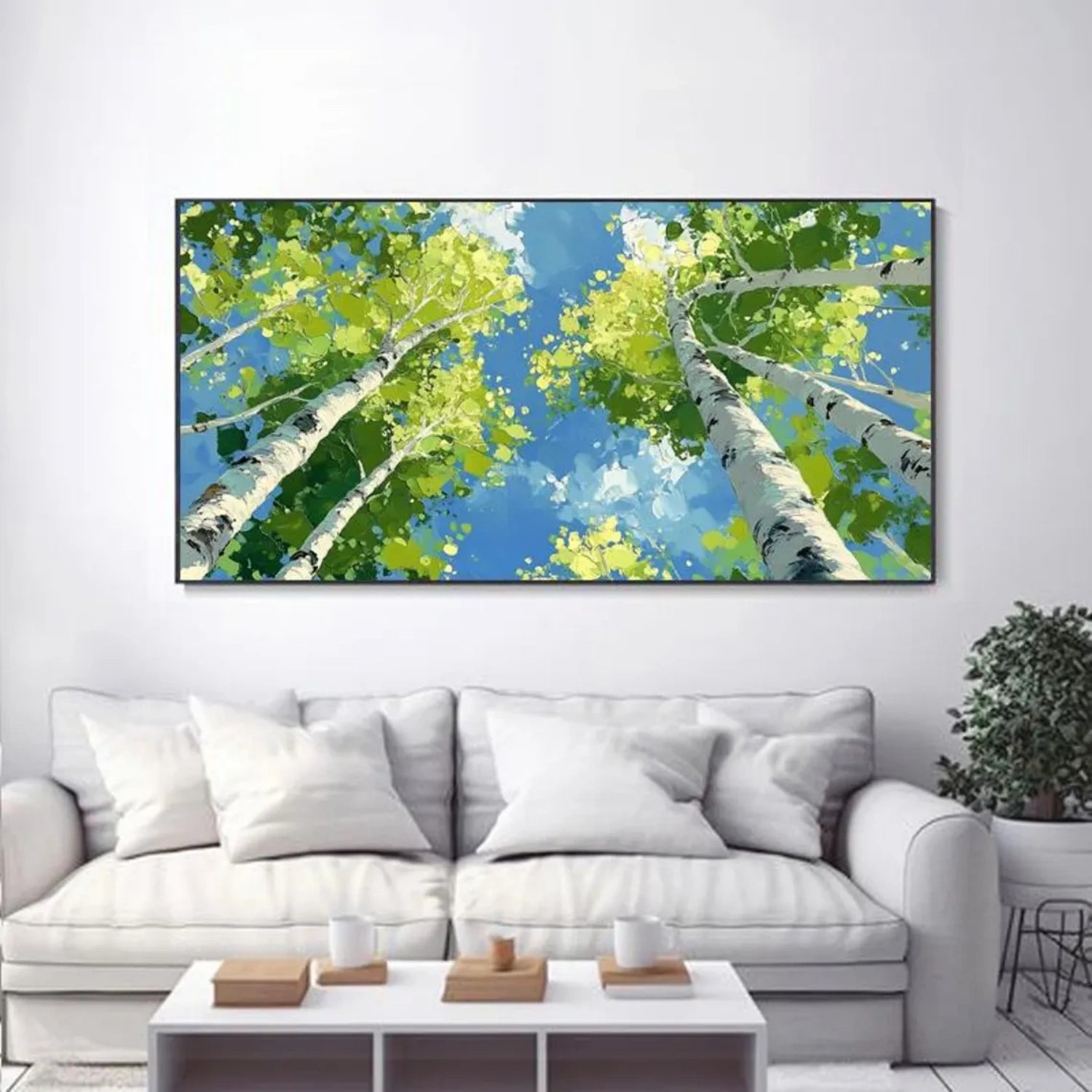 Skyward Birch Canopy Landscape Painting