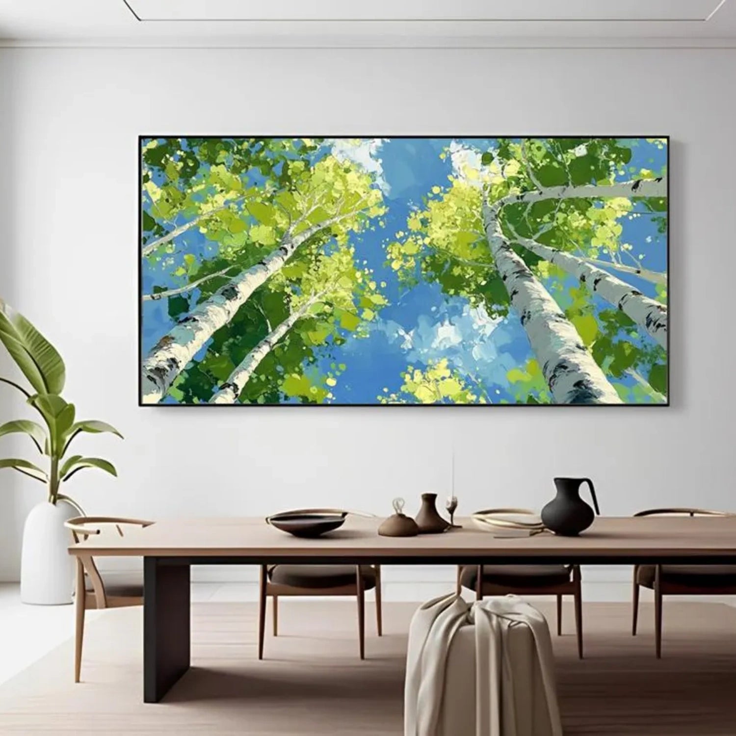 Skyward Birch Canopy Landscape Painting