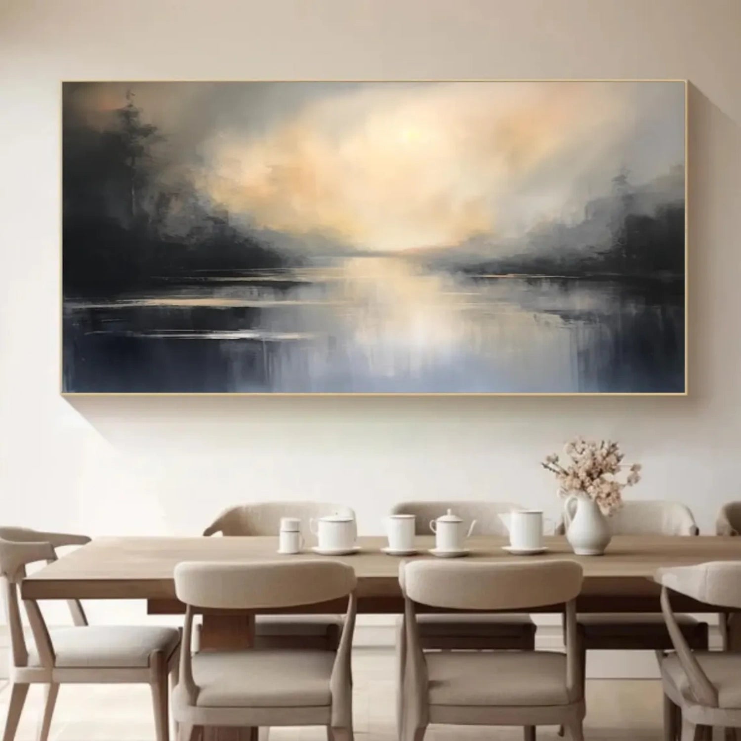 Silent Glow Misty River Abstract Painting